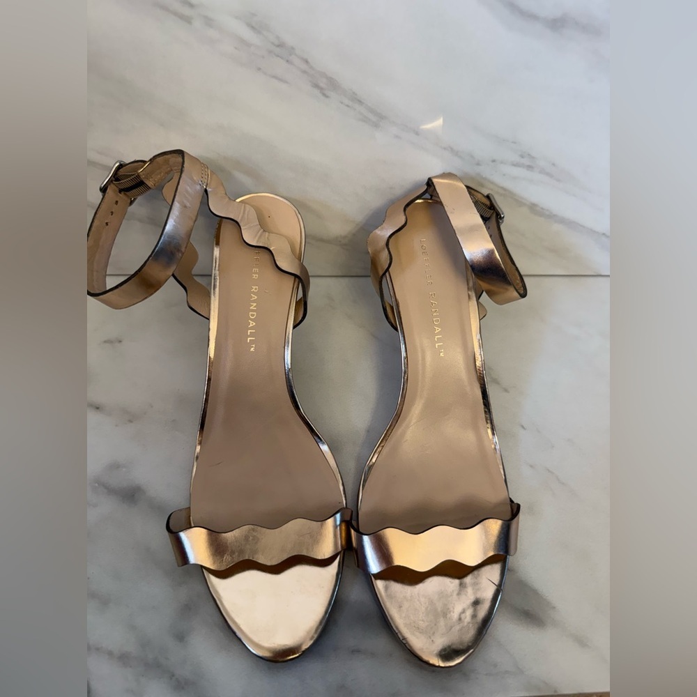Loeffler Randall Metallic Scalloped Ankle Strap Heels Size 9 - Picture 12 of 12